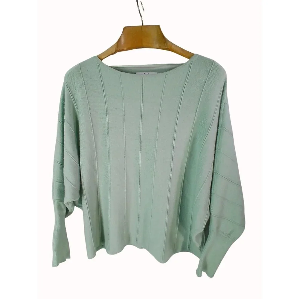 Magaschoni Womens Mint Green Ribbed Knit Dolman Sleeve Sweater 1X Slouchy Cozy - Picture 5 of 9